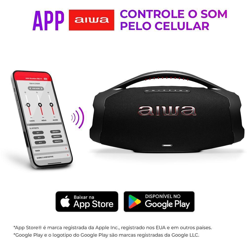 Caixa De Som Boombox Plus Aiwa BBS-01B 200W BT 30H IP66 USB - 6