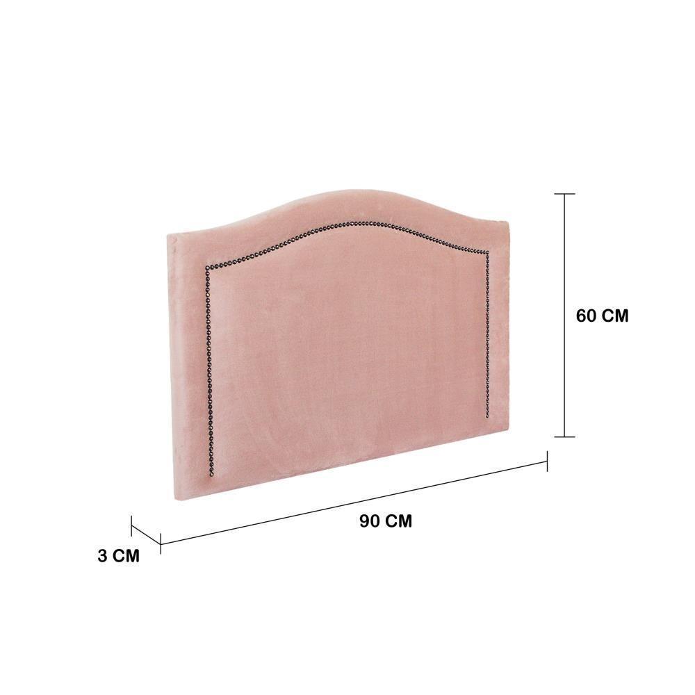 Cabeceira Solteiro Curva Luxo 90x60 Veludo Rosê - Tachas Fumê - 2