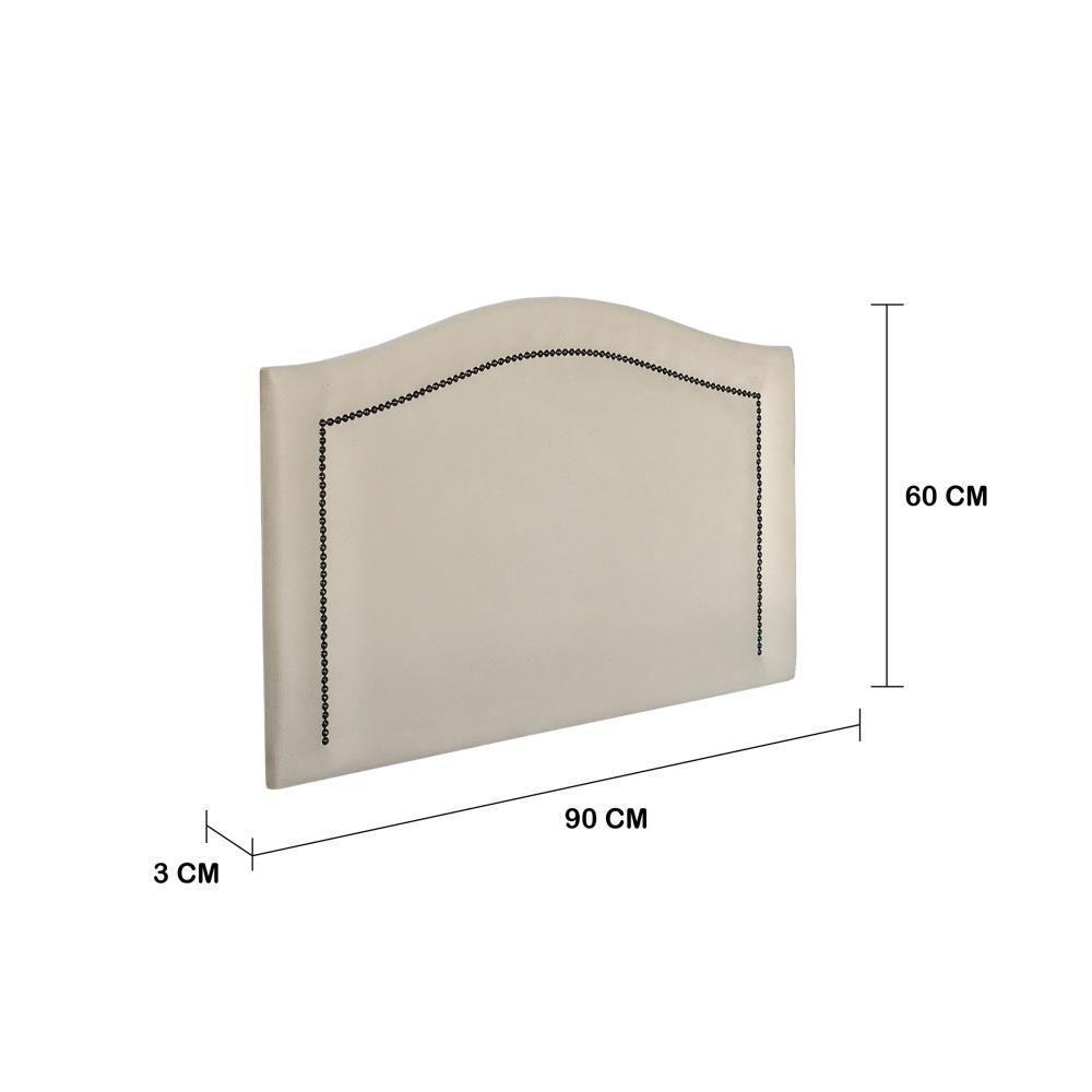 Cabeceira Solteiro Curva Luxo 90x60 Suede Off White - Tachas Fumê - 2