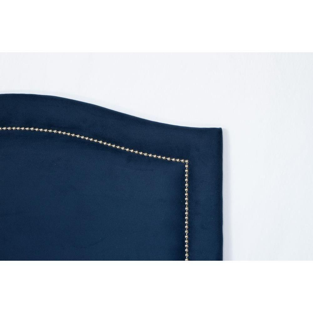 Cabeceira Solteiro Curva Luxo 90x60 Suede Azul - Tachas Prata - 3