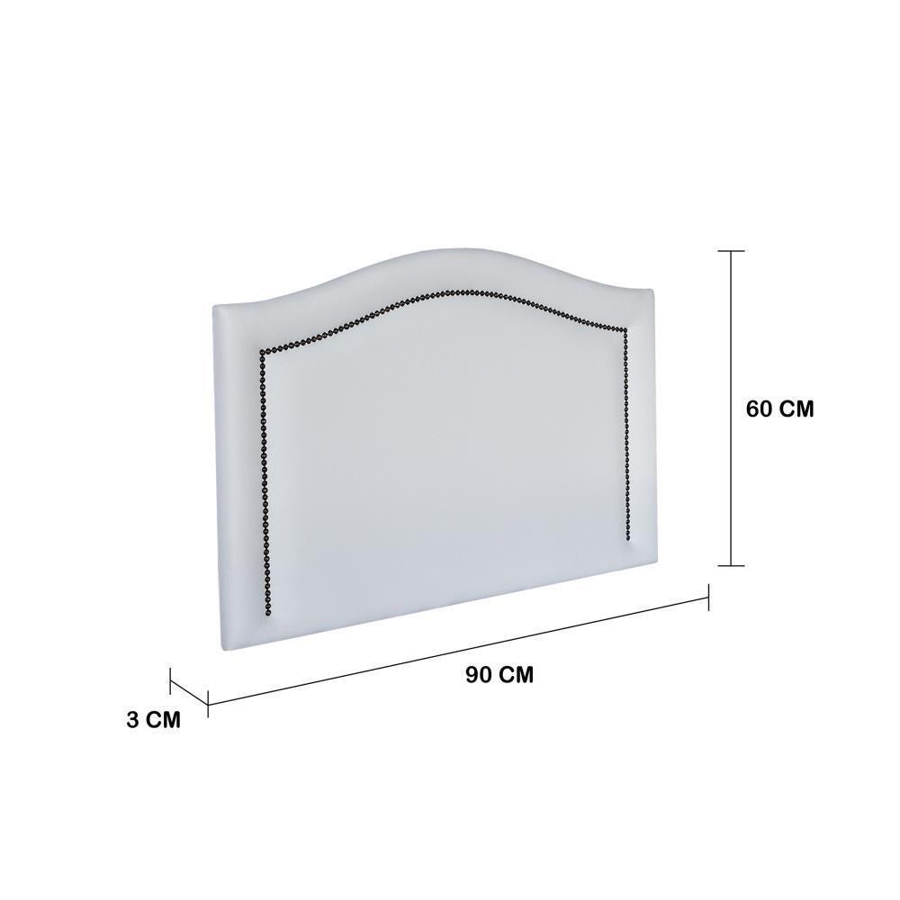 Cabeceira Solteiro Curva Luxo 90x60 Courino Branco - Tachas Fumê - 2