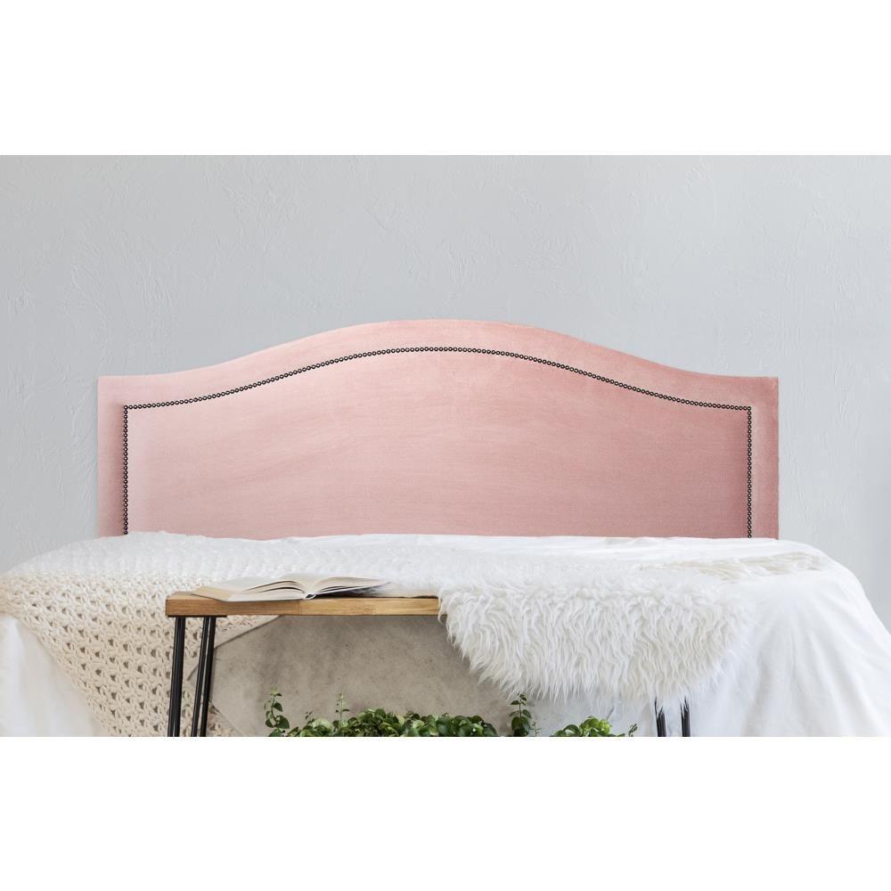 Cabeceira Queen Curva Luxo 160x60 Veludo Rosê - Tachas Fumê - 1