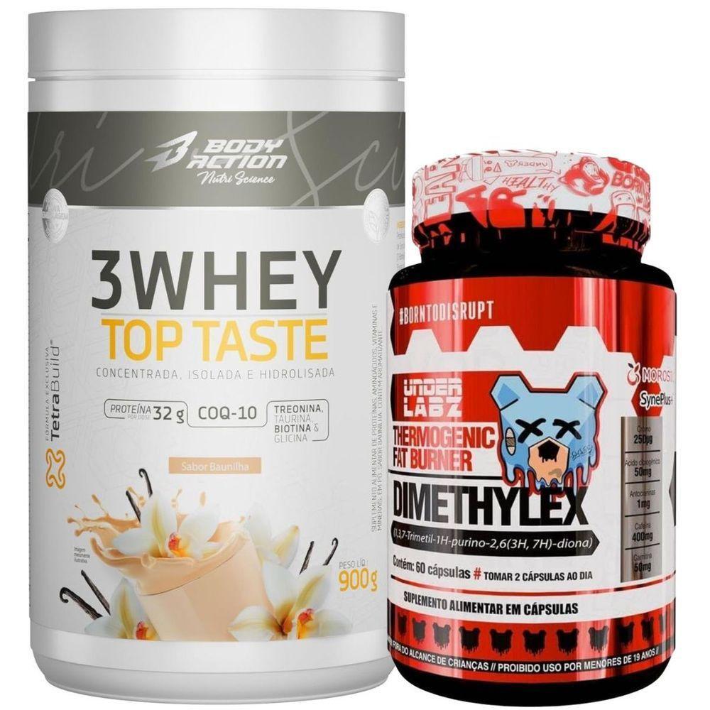 Kit Termogênico Dimethylex + Whey Protein 3w Body Action Sabor Baunilha - 1