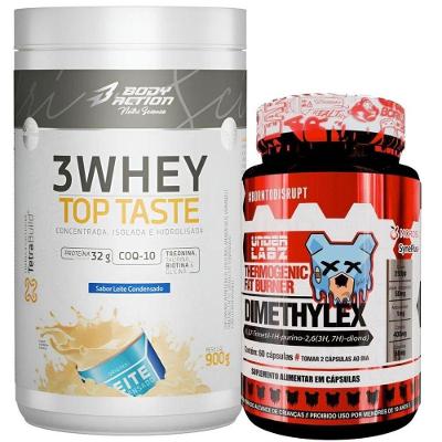 Kit Termogênico Dimethylex + Whey Protein 3w Body Action Sabor Leite Condensado