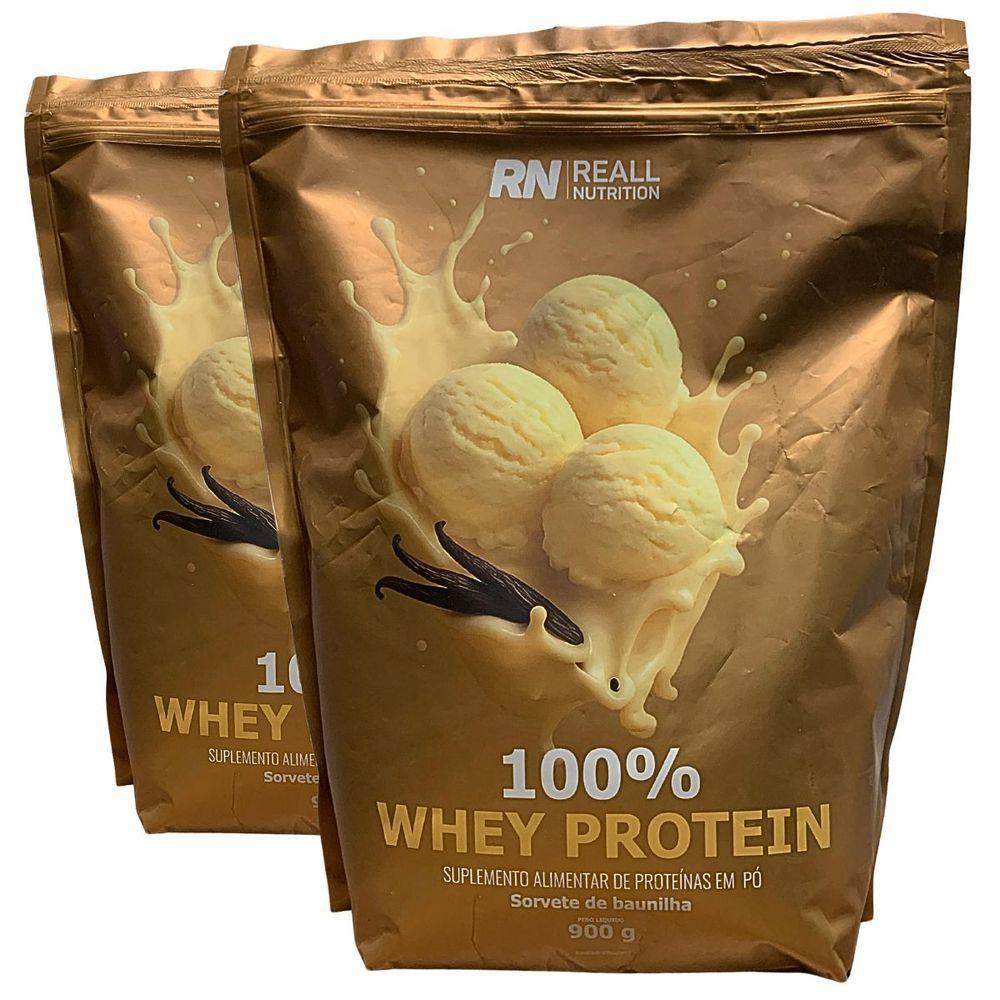 Kit 2 Whey Protein Concentrado 100% Reall Nutrition 900g Sabor Sorvete Baunilha - 1