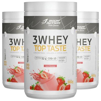 Combo 3 3whey Top Taste 900g Concentrado Isolado Hidrolisada Sabor Morango