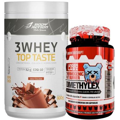 Kit Termogênico Dimethylex + Whey Protein 3w Body Action Sabor Chocolate