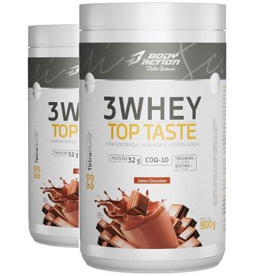 Kit 2 3whey Top Taste 900g Concentrado Isolado Hidrolisada Sabor Chocolate