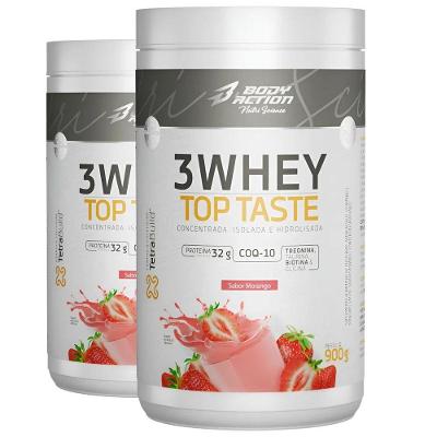 Kit 2 3whey Top Taste 900g Concentrado Isolado Hidrolisada Sabor Morango