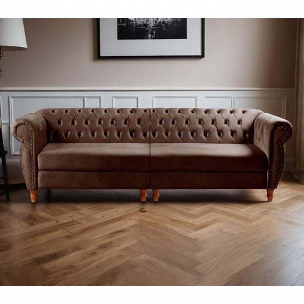 Sofá Nobreza 4 Lugares Clássico Chesterfield Bipartido Retrô Veludo Marrom 260 - Bella Decor - 2