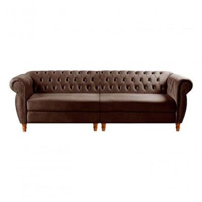 Sofá Nobreza 4 Lugares Clássico Chesterfield Bipartido Retrô Veludo Marrom 260 - Bella Decor