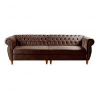 Sofá Nobreza 4 Lugares Clássico Chesterfield Bipartido Retrô Veludo Marrom 260 - Bella Decor - 1
