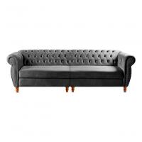 Sofá Nobreza 4 Lugares Clássico Chesterfield Bipartido Retrô Veludo Cinza 220 - Bella Decor - 1