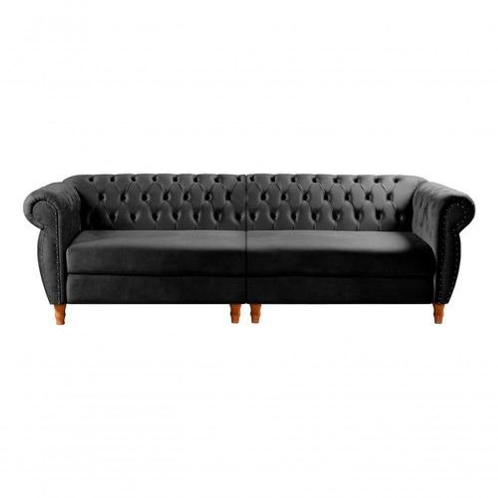 Sofá Nobreza 4 Lugares Clássico Chesterfield Bipartido Retrô Veludo Preto 410 - Bella Decor - 1