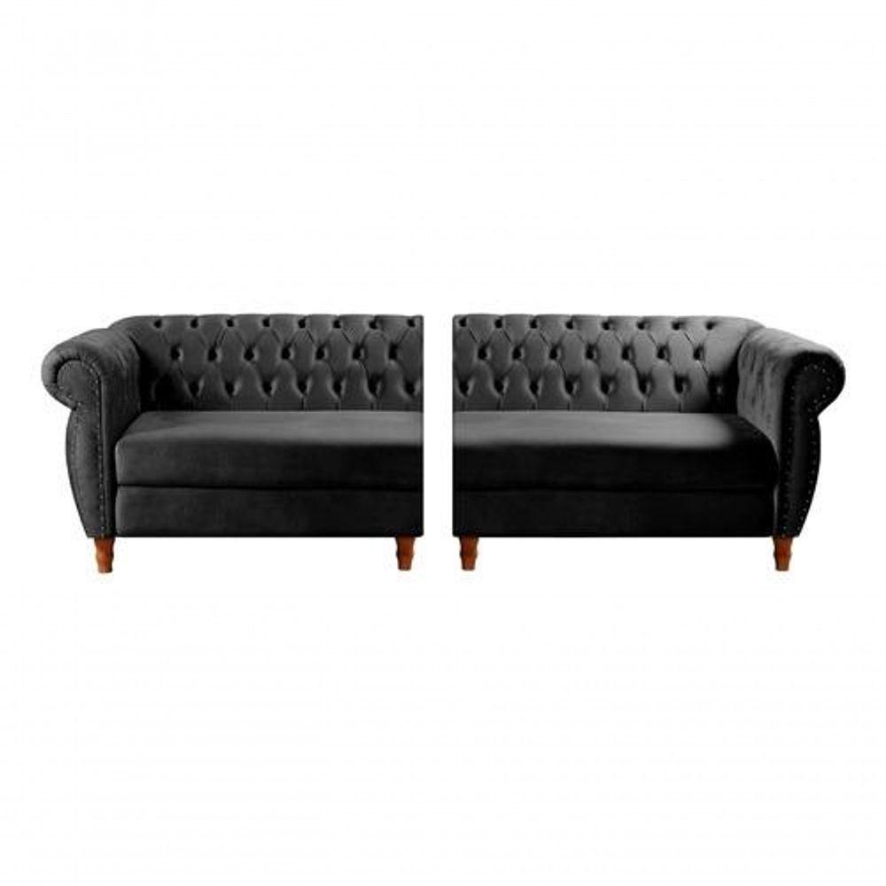Sofá Nobreza 4 Lugares Clássico Chesterfield Bipartido Retrô Veludo Preto 410 - Bella Decor - 2