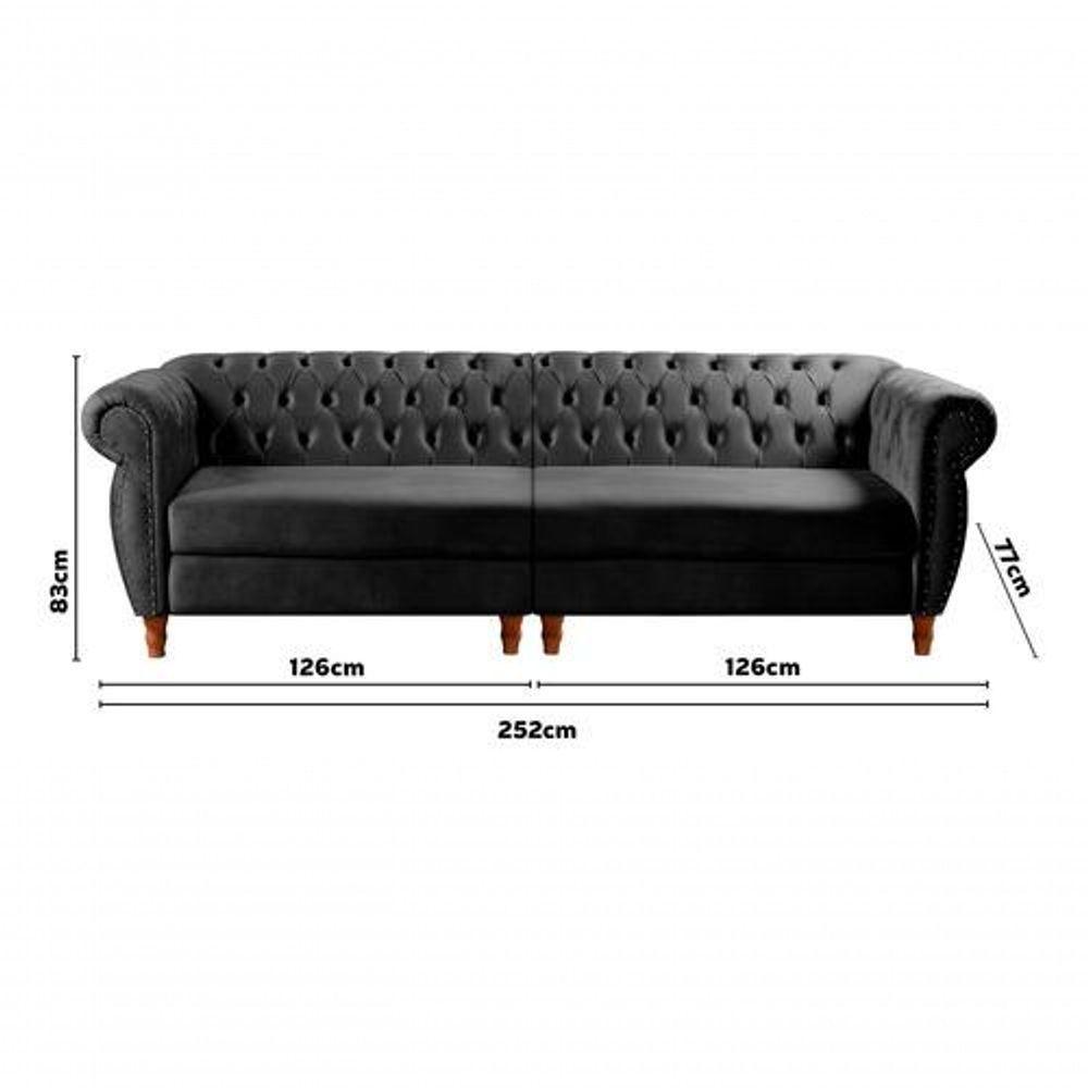 Sofá Nobreza 4 Lugares Clássico Chesterfield Bipartido Retrô Veludo Preto 410 - Bella Decor - 3