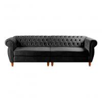 Sofá Nobreza 4 Lugares Clássico Chesterfield Bipartido Retrô Veludo Preto 410 - Bella Decor - 1