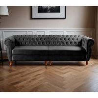 Sofá Nobreza 4 Lugares Clássico Chesterfield Bipartido Retrô Veludo Preto 410 - Bella Decor - 4