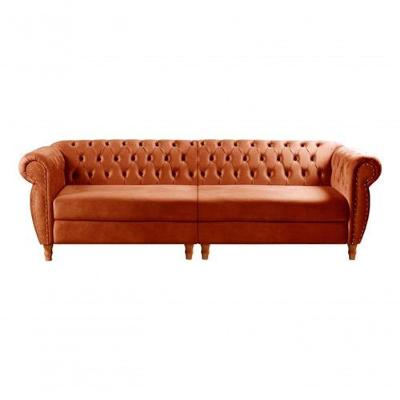 Sofá Nobreza 4 Lugares Clássico Chesterfield Bipartido Retrô Veludo Terracota 400 - Bella Decor