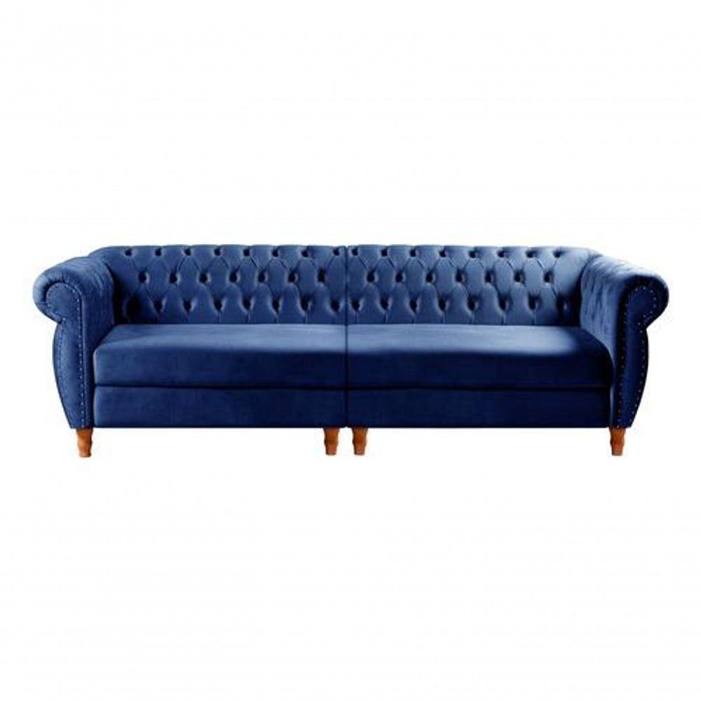 Sofá Nobreza 4 Lugares Clássico Chesterfield Bipartido Retrô Veludo Azul 210 - Bella Decor - 1