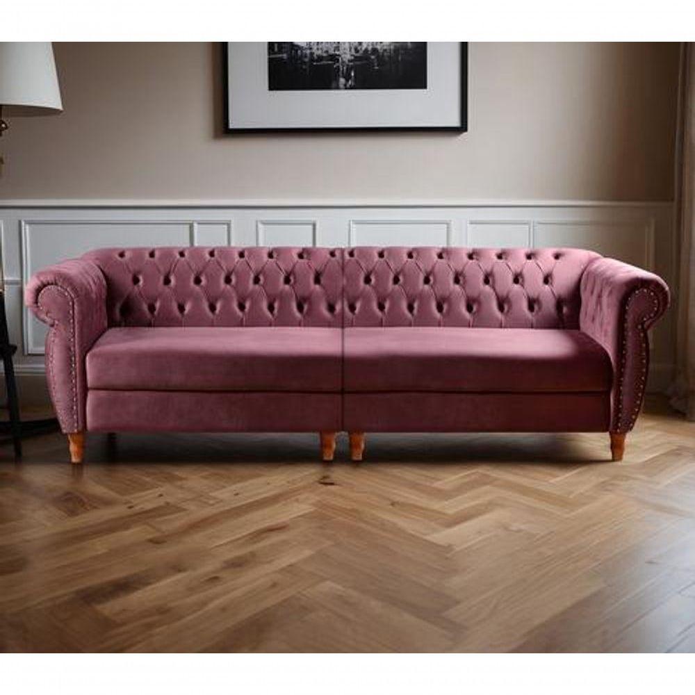 Sofá Nobreza 4 Lugares Clássico Chesterfield Bipartido Retrô Veludo Roxo 380 - Bella Decor - 4