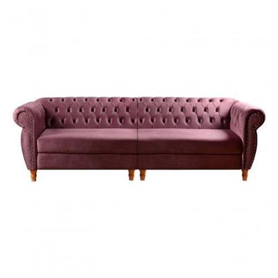 Sofá Nobreza 4 Lugares Clássico Chesterfield Bipartido Retrô Veludo Roxo 380 - Bella Decor