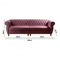 Sofá Nobreza 4 Lugares Clássico Chesterfield Bipartido Retrô Veludo Roxo 380 - Bella Decor - 3