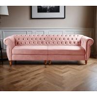 Sofá Nobreza 4 Lugares Clássico Chesterfield Bipartido Retrô Veludo Rosê 390 - Bella Decor - 4