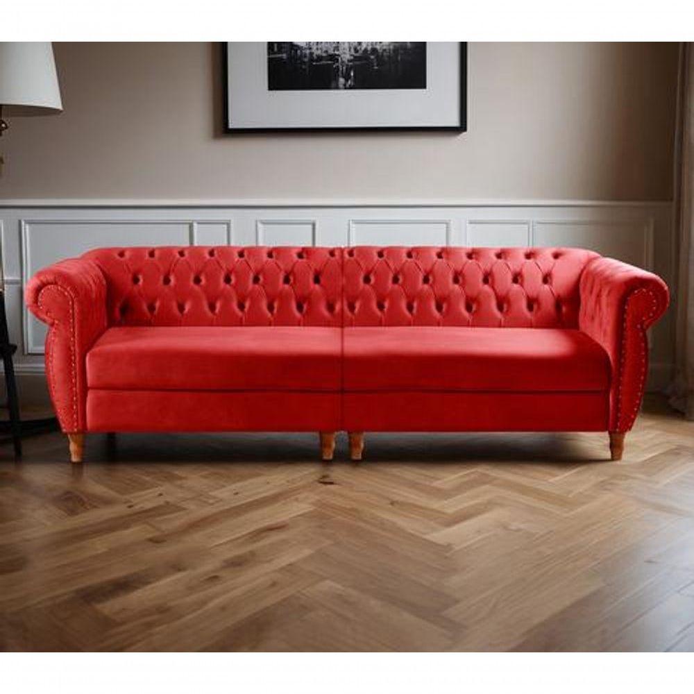 Sofá Nobreza 4 Lugares Clássico Chesterfield Bipartido Retrô Suede Vermelho 100 - Bella Decor - 4
