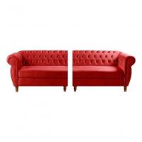 Sofá Nobreza 4 Lugares Clássico Chesterfield Bipartido Retrô Suede Vermelho 100 - Bella Decor - 2