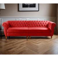 Sofá Nobreza 4 Lugares Clássico Chesterfield Bipartido Retrô Suede Vermelho 100 - Bella Decor - 4