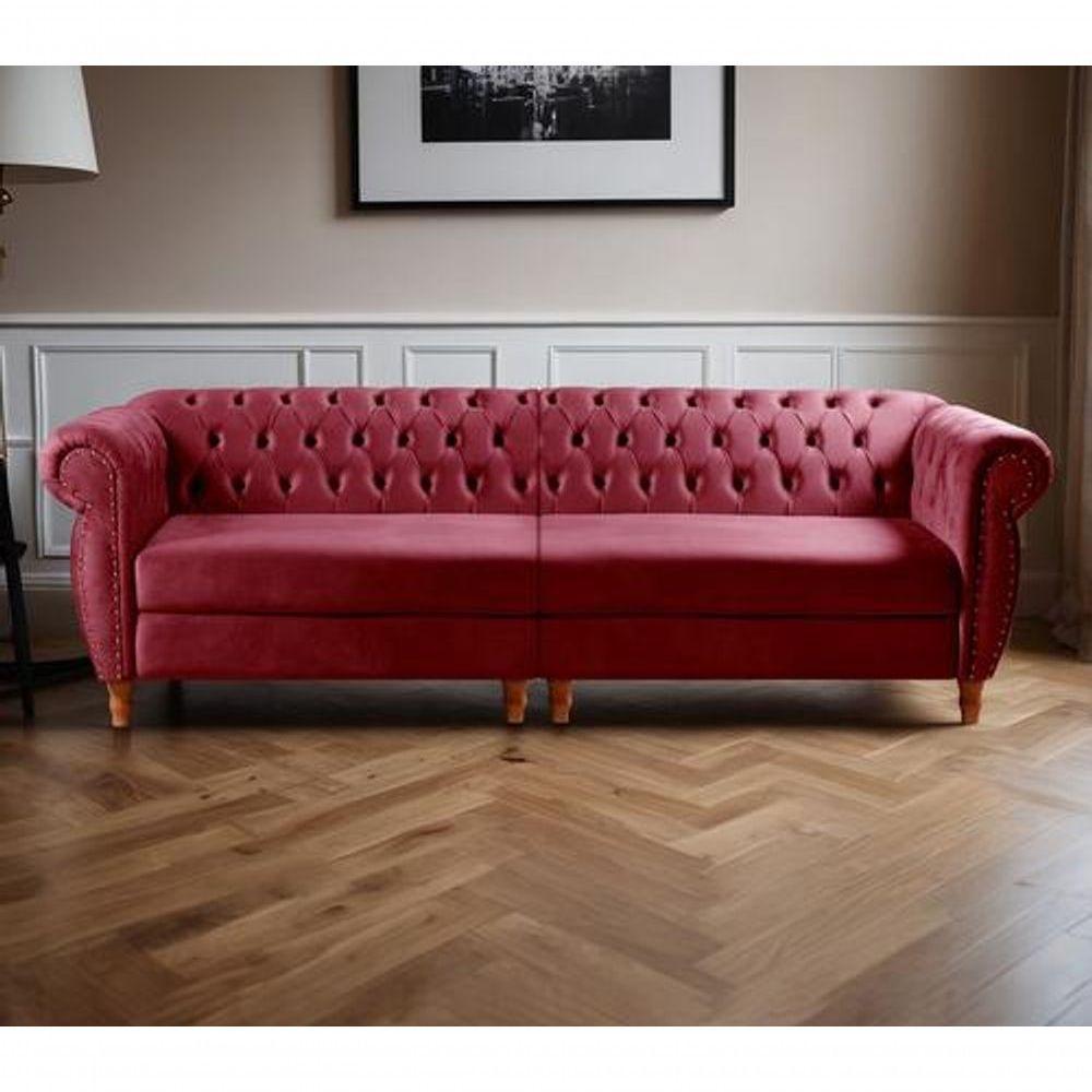 Sofá Nobreza 4 Lugares Clássico Chesterfield Bipartido Retrô Suede Bordô 110 - Bella Decor - 4