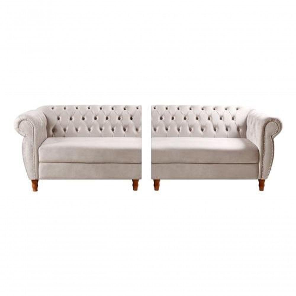 Sofá Nobreza 4 Lugares Clássico Chesterfield Bipartido Retrô Suede Bege 080 - Bella Decor - 2