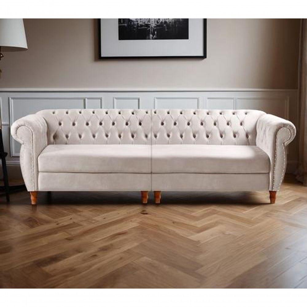 Sofá Nobreza 4 Lugares Clássico Chesterfield Bipartido Retrô Suede Bege 080 - Bella Decor - 4