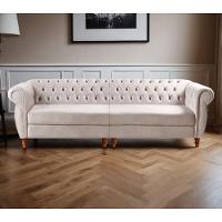 Sofá Nobreza 4 Lugares Clássico Chesterfield Bipartido Retrô Suede Bege 080 - Bella Decor - 4