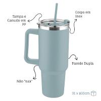 Garrafa Canecão Em Inox Parede Dupla 1300ml Com Alça E Canudo Cinza - 6