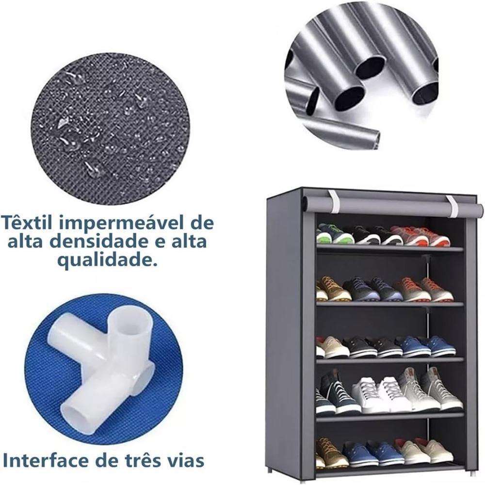 Sapateira Ziper Armario Portatil Grande 5 Prateleiras Guarda Roupa Estante Organizador Brinquedos Porta Trecos Desmontav - 5