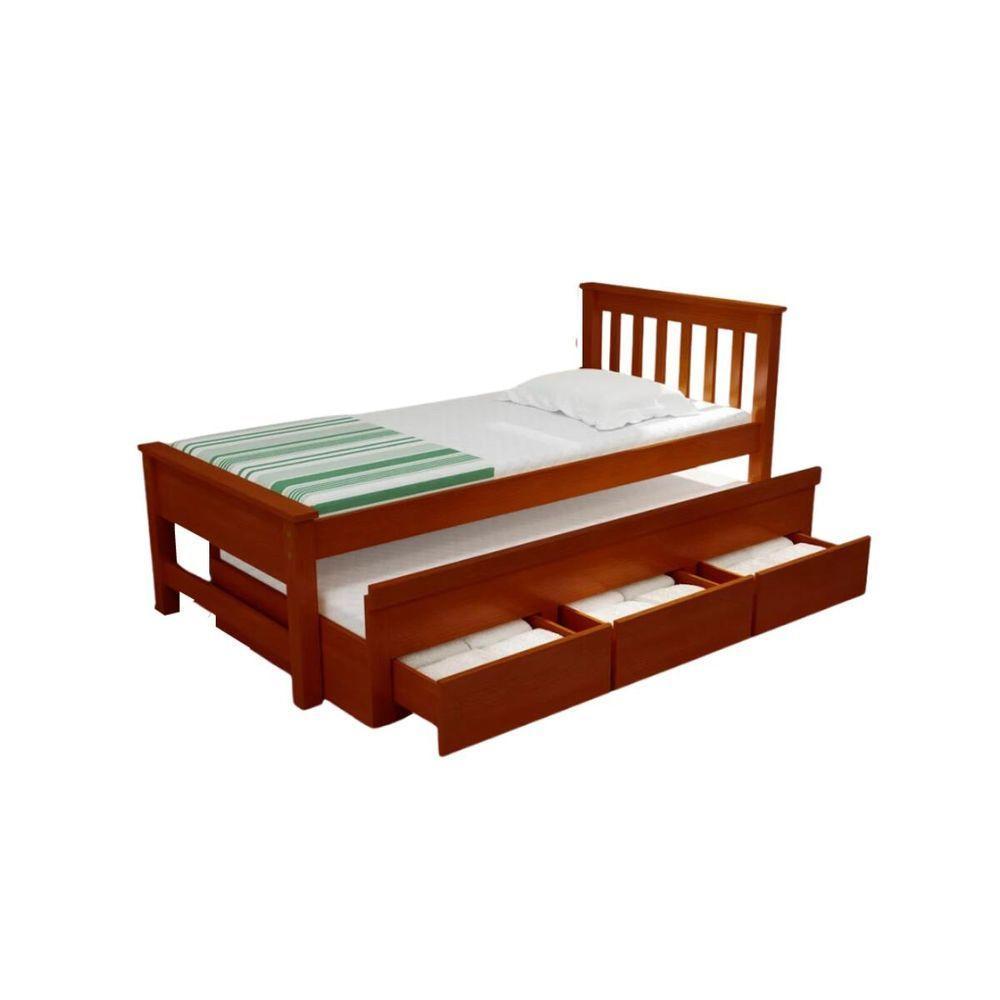 Bicama 3 Gavetas Esmeralda Cor Avelã + 2 Colchões Ortobom D28 - 1