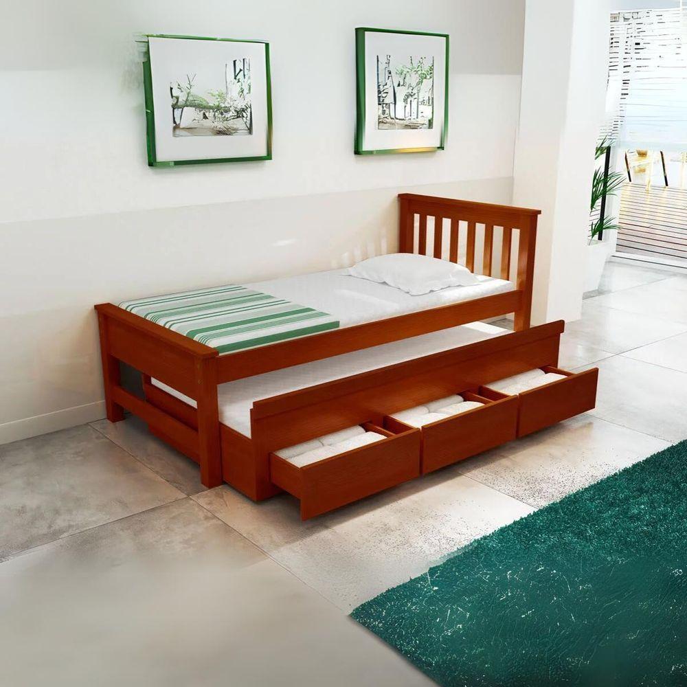 Bicama 3 Gavetas Esmeralda Cor Avelã + 2 Colchões Ortobom D28 - 2