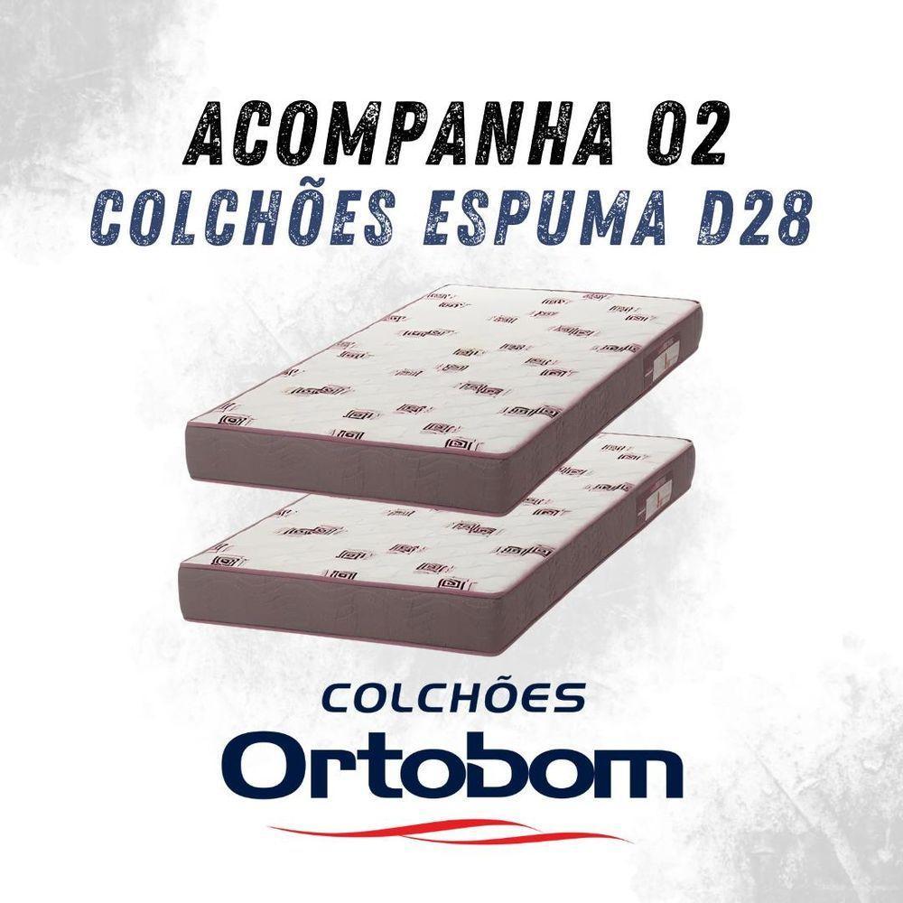 Bicama 3 Gavetas Esmeralda Cor Avelã + 2 Colchões Ortobom D28 - 3