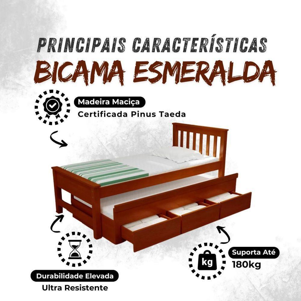 Bicama 3 Gavetas Esmeralda Cor Avelã + 2 Colchões Ortobom D28 - 7