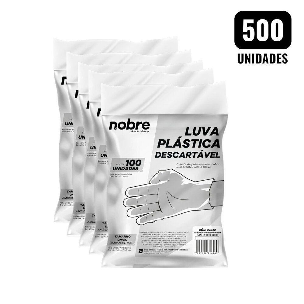 Kit 500 Luvas Plásticas Descartáveis Hdpe Nobre Tamanho único Ambidestras - 1