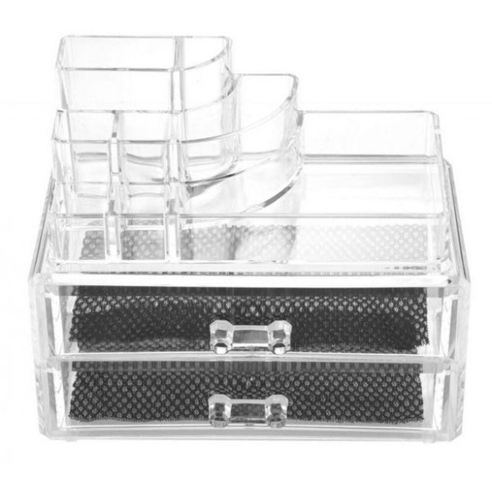 Organizador Porta Maquiagem Acrilico Com 2 Gavetas Maleta Para Cosmeticos Esmaltes Batom Pincel E Joias - 1