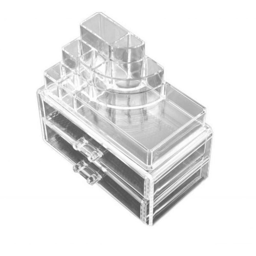 Organizador Porta Maquiagem Acrilico Com 2 Gavetas Maleta Para Cosmeticos Esmaltes Batom Pincel E Joias - 2
