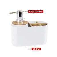 Bico Dispenser De Banheiro Em Bambu Branco Com Organizador 280ml - 3