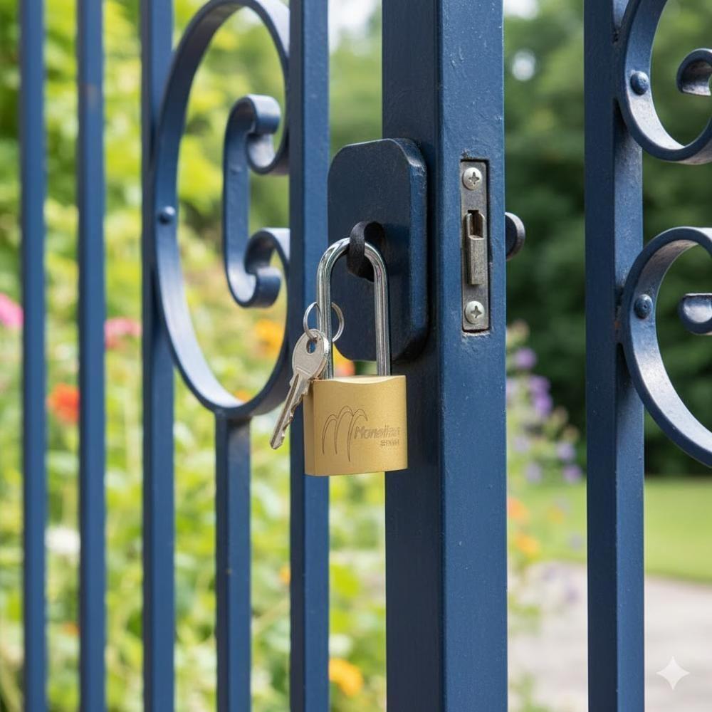 Cadeado Haste Longa 32mm Grande Portao Corrente Grade 3 Chaves Trava Latao Aco Profissional - 6