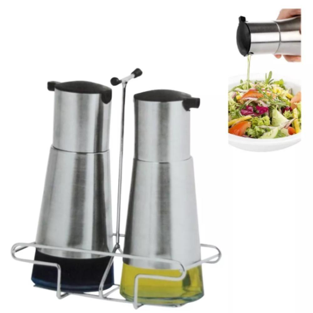 Kit Galheteiro Inox Vidro Com Suporte Porta Azeite Vinagre Completo 3 Pecas Cozinha Luxo 230mlrte De Metal 3 Pecas Cozin - 4