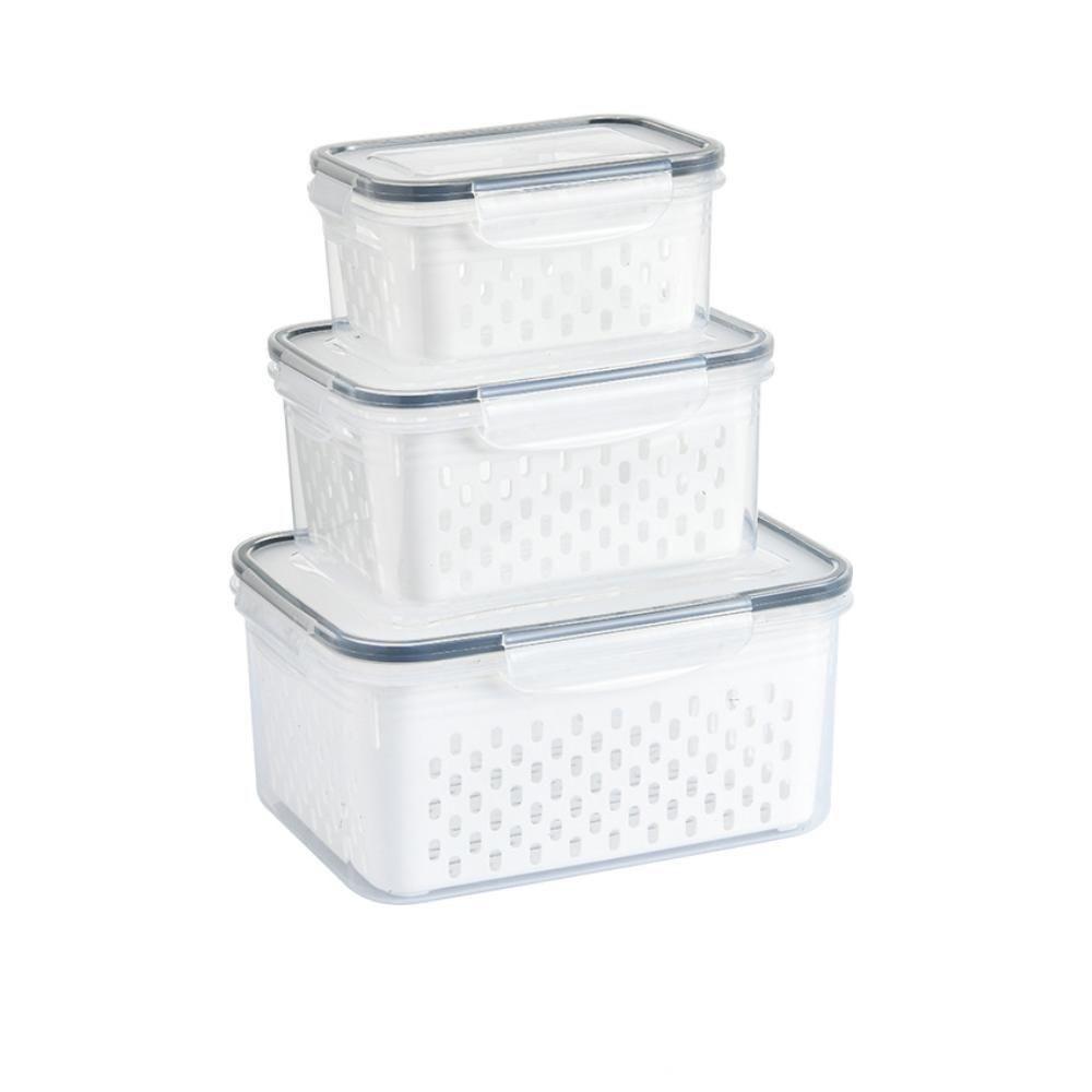 Kit 3 Potes Organizadores Hermetico Com Cesto Drenagem Grande Multiuso Profissional Geladeira Microondas Freezer Dispens - 7