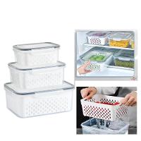 Kit 3 Potes Organizadores Hermetico Com Cesto Drenagem Grande Multiuso Profissional Geladeira Microondas Freezer Dispens - 1