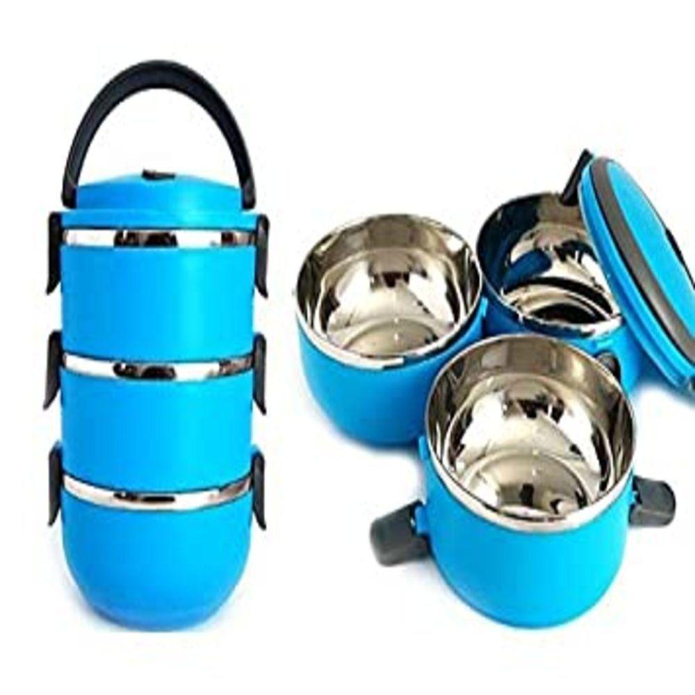 Kit Marmita Fitness Tripla De Inox Marmiteira Termica Hermetica Com 3 Compartimentos Potes Lunch Box Alça Para Transport - 3